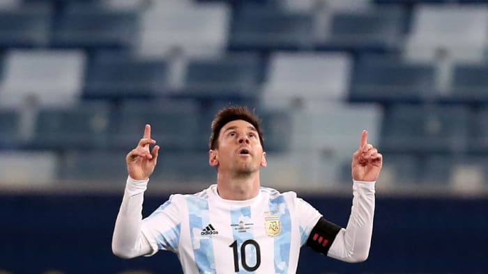 Lionel Messi celebrates a goal at Copa America